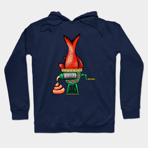 Dead Fish in Grinder Machine Hoodie by angsabiru